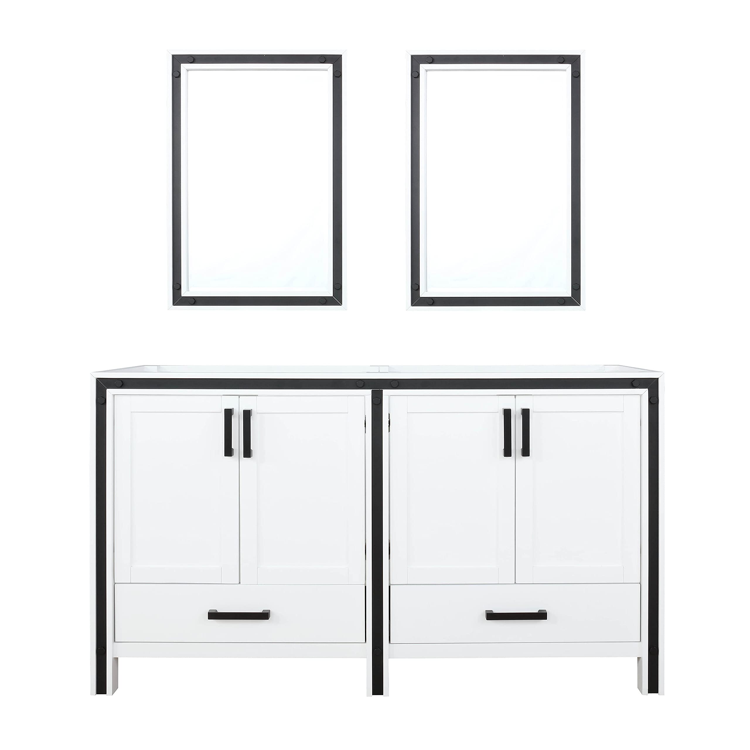 White Double Bath Vanity 60 in. W x 22 in. D, and 22 in. Mirrors