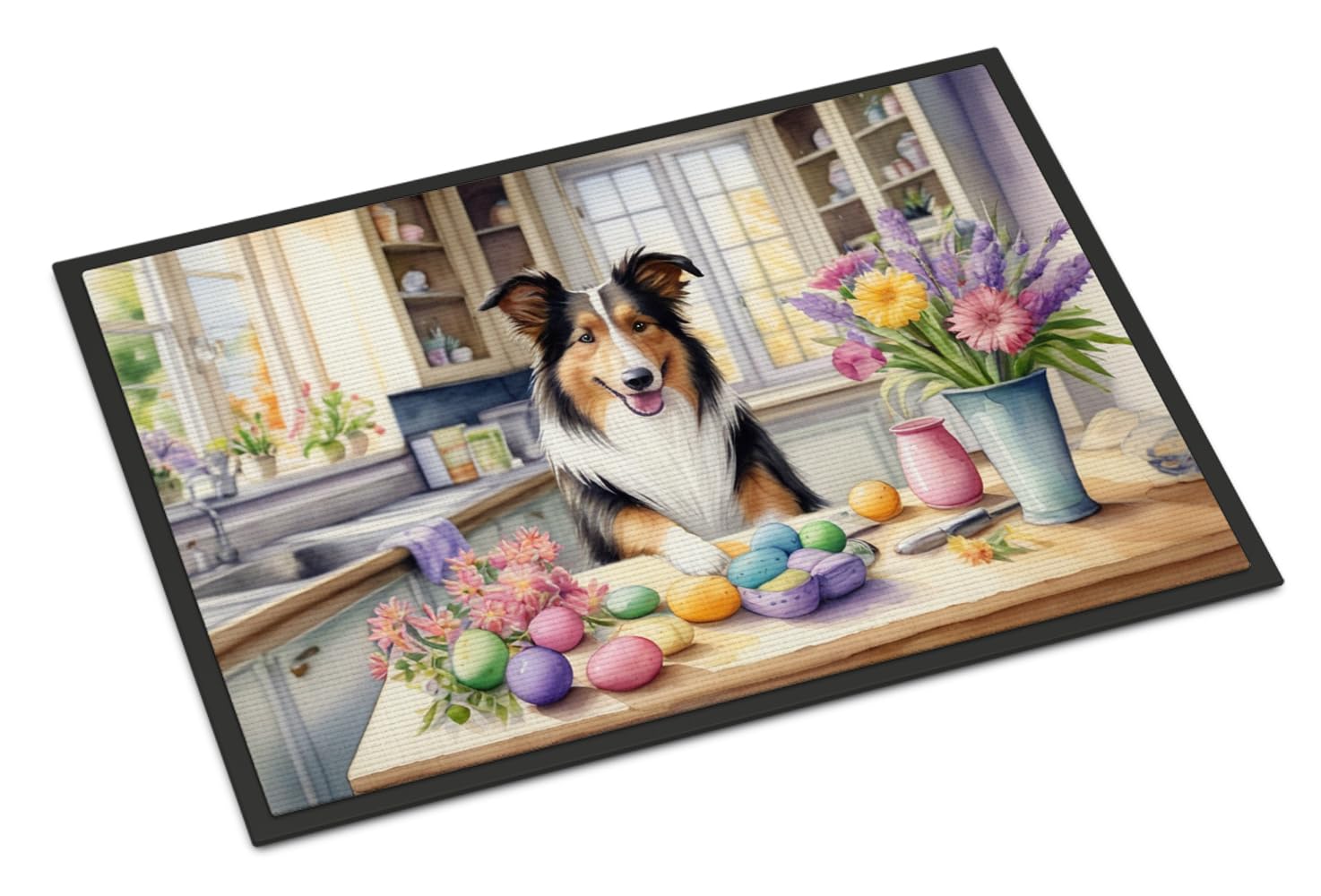 Carolines Treasures DAC6795MAT Decorating Easter Collie Doormat Front Door Mat Indoor Outdoor Rugs for Entryway, Non Slip Washable Low Pile, 18H X 27W