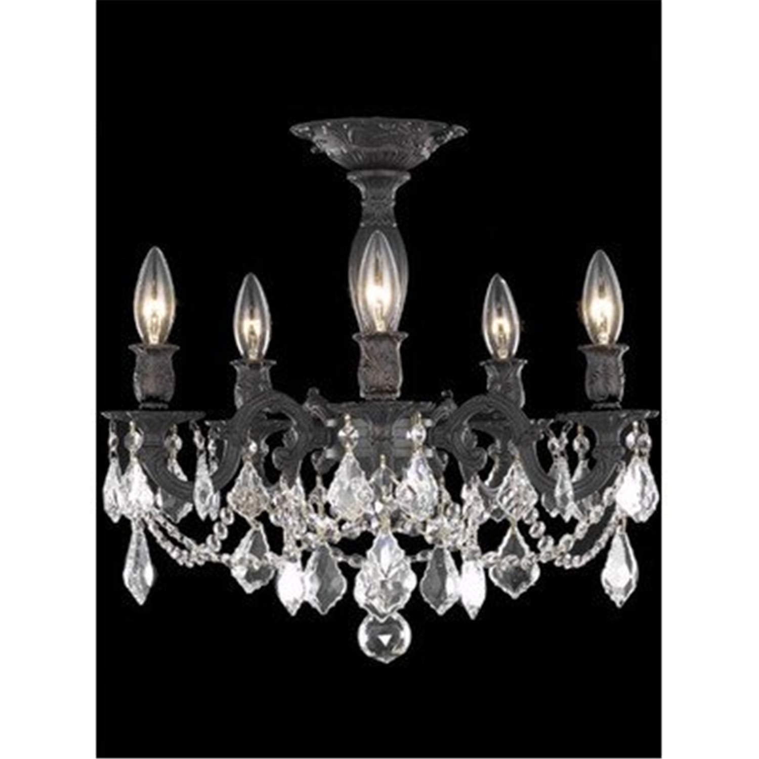 Elegant Lighting Rosalia Collection 5-Light Flush Mount With Royal Cut Golden Teak Crystals, Dark Bronze Finish