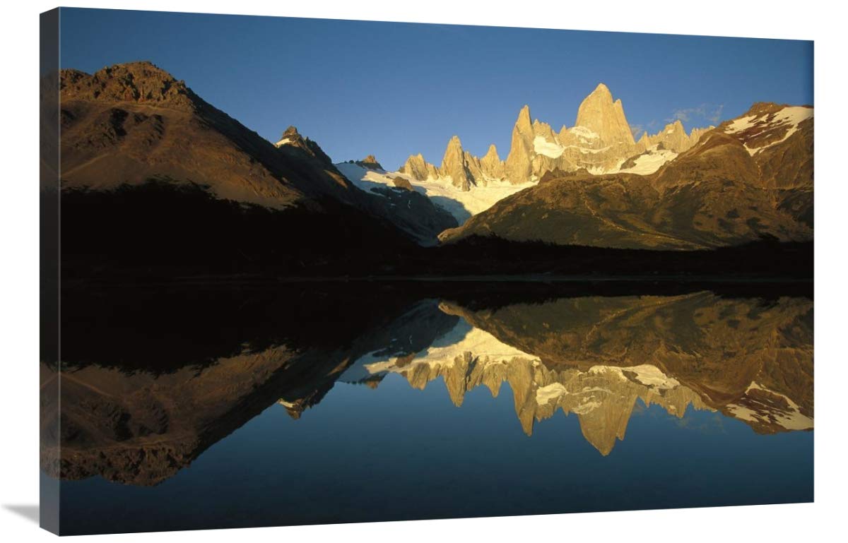 Mt Fitzroy reflected in lake at dawn, Los Glaciares NP, Patagonian Andes, Argentina-Canvas Art-36x24”