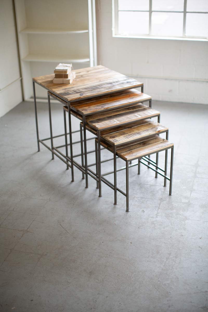 Kalalou Cq7362 Set Of Five Recycled Wood And Square Display Tables, See Image