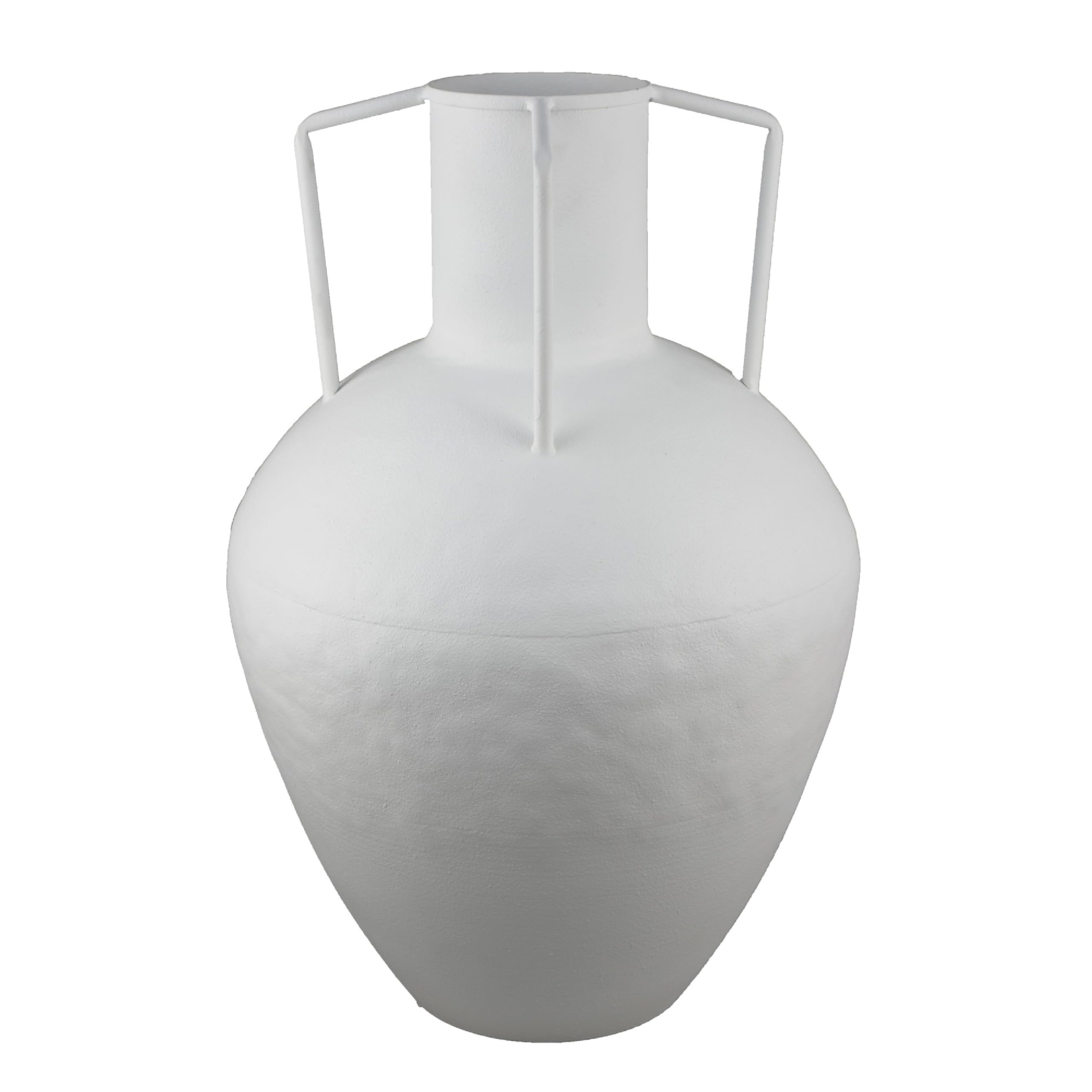 Textured Amphora Style Vase, White Metal with Dual Handles, 19 Inch