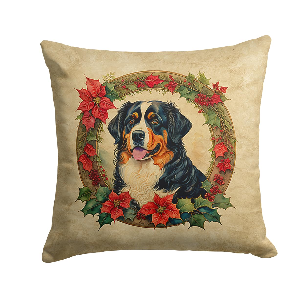 Bernese Mountain Dog Christmas Flowers Throw Pillow