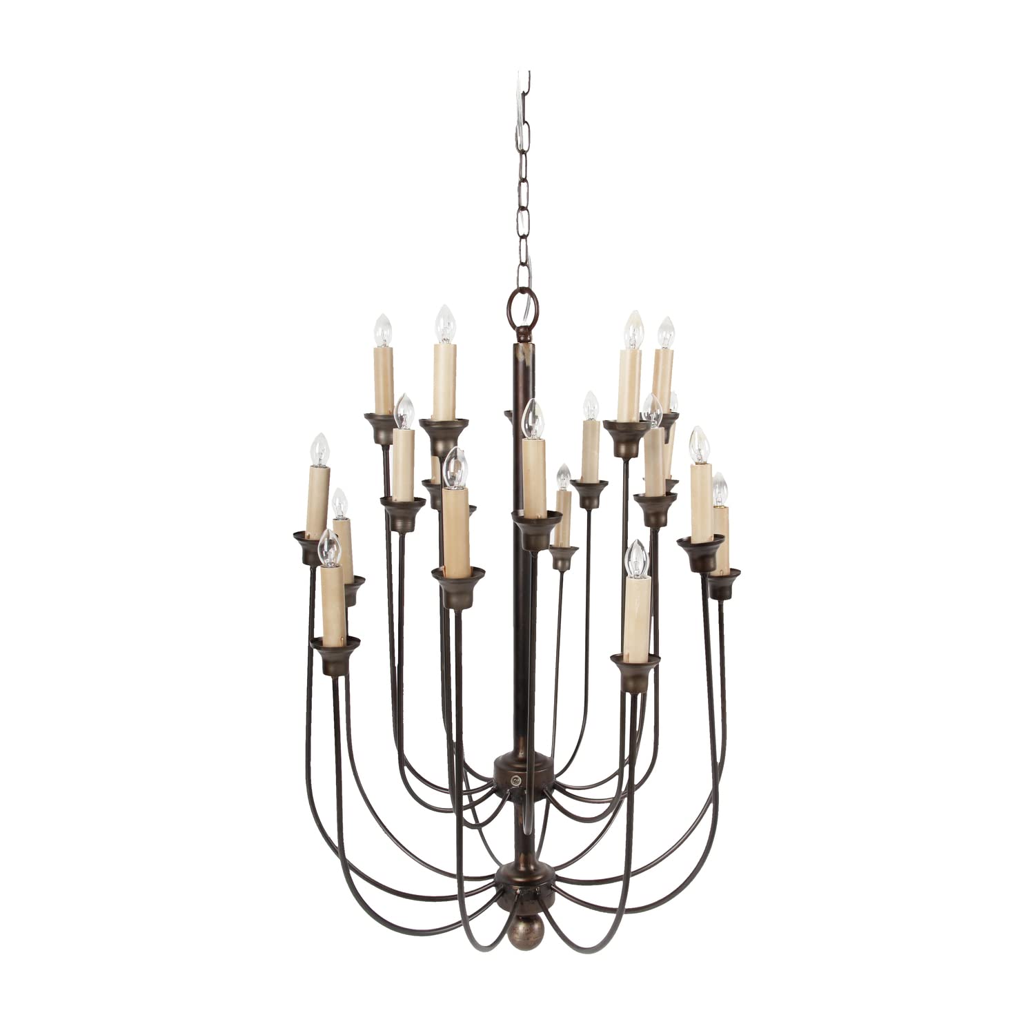 Traditional Decorative Metal Chandelier with Multiple Candles, Bronze and Cream