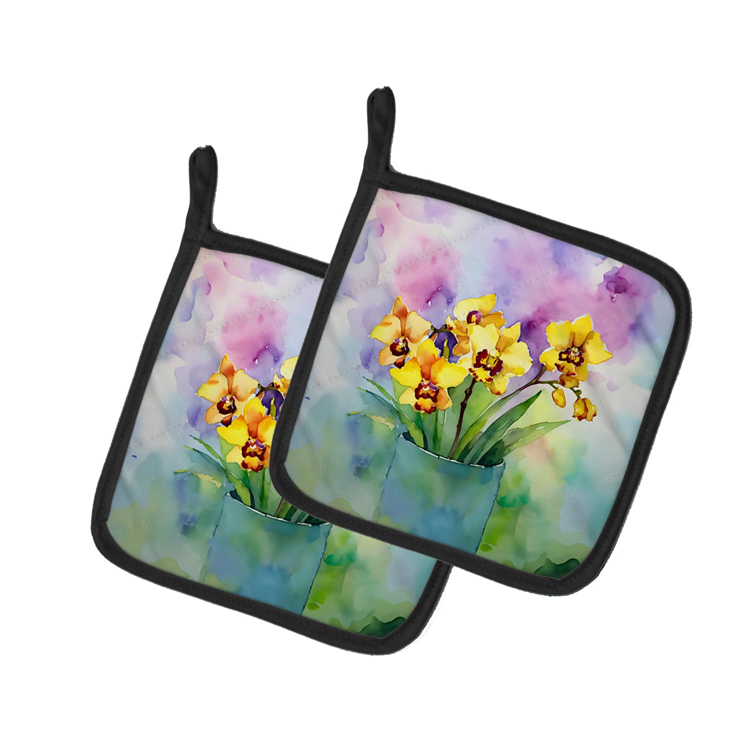 Orchids in Watercolor Pair of Pot Holders