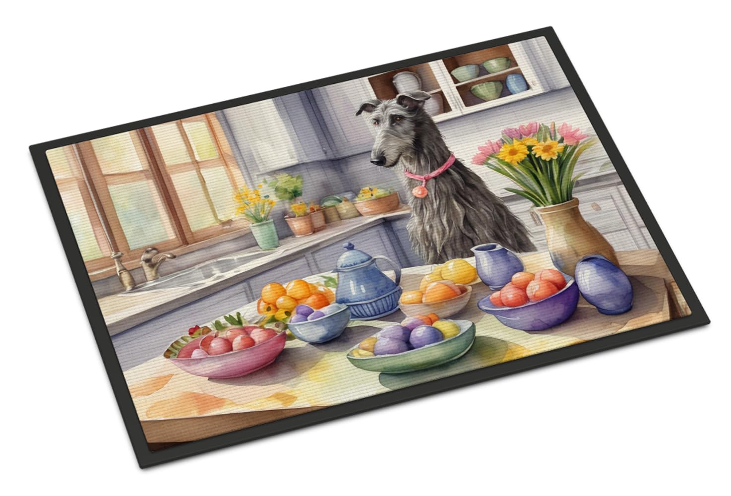 Carolines Treasures DAC6894JMAT Decorating Easter Scottish Deerhound Doormat Front Door Mat Indoor Outdoor Rugs for Entryway, Non Slip Washable Low Pile, 24H X 36W