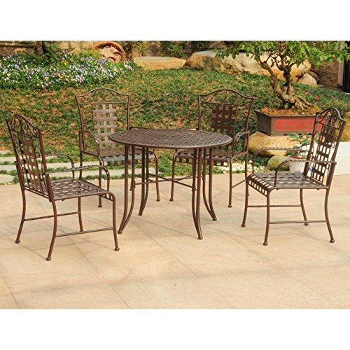 Mandalay Wrought Iron Round Dining Set (Set of 5) - Rustic Brown