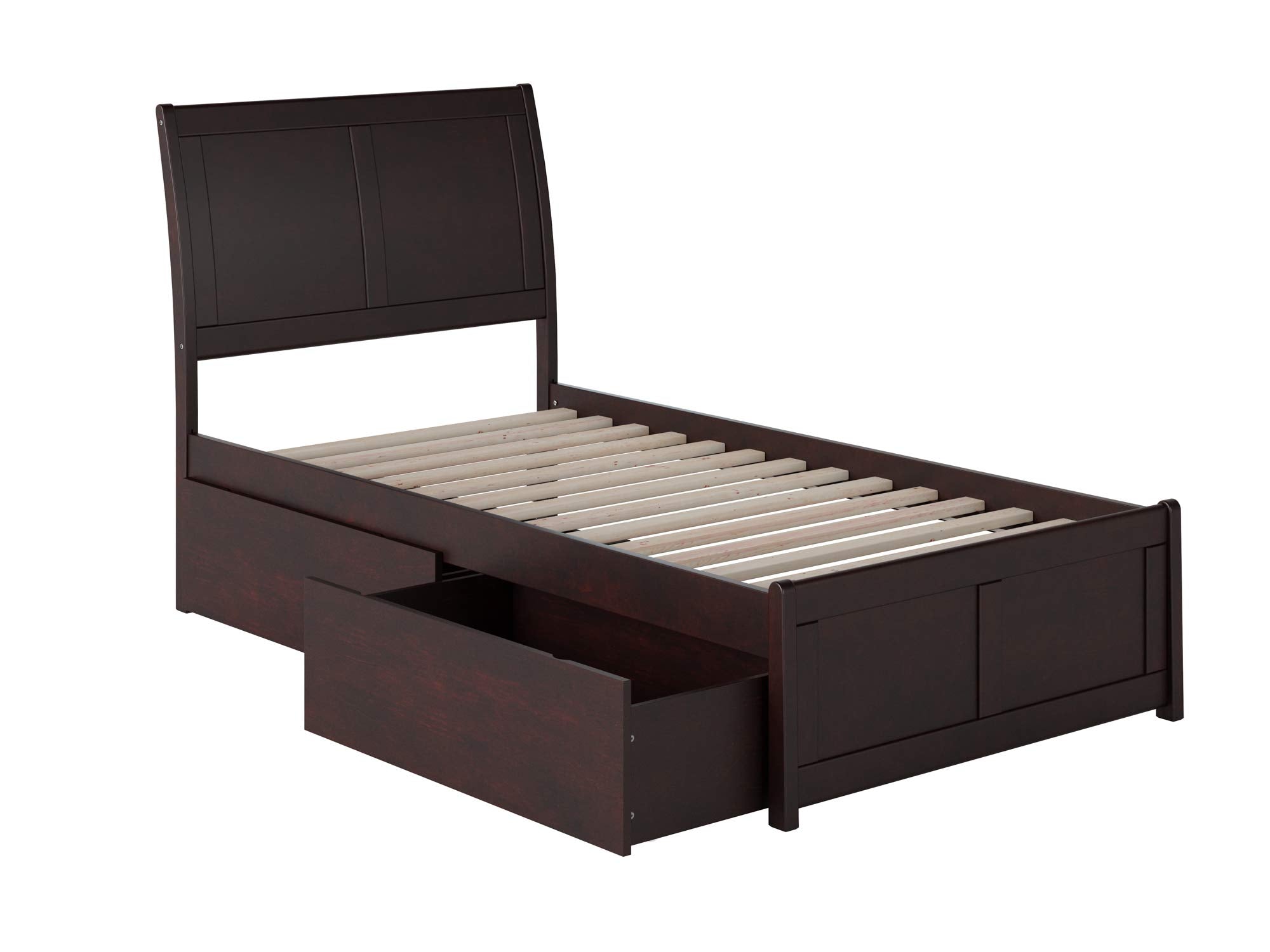 Portland Twin XL Platform Bed with Matching Foot Board with 2 Urban Bed Drawers in Espresso