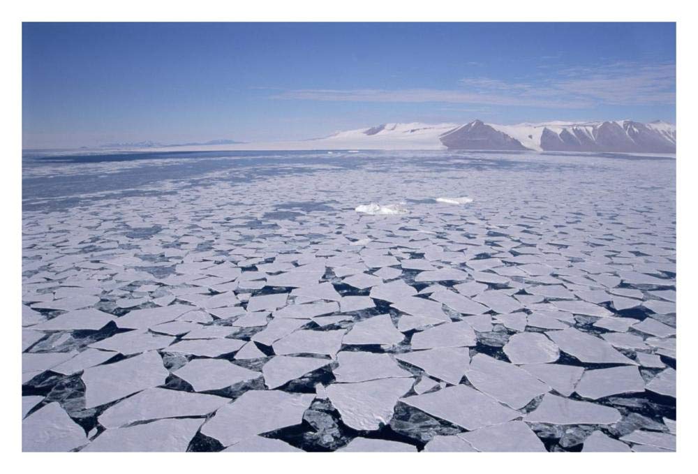 Sea ice break-up, aerial view, Transantarctic Mountains, New Harbour, McMurdo Sound, Ross Sea, Antarctica-Paper Art-32x22”