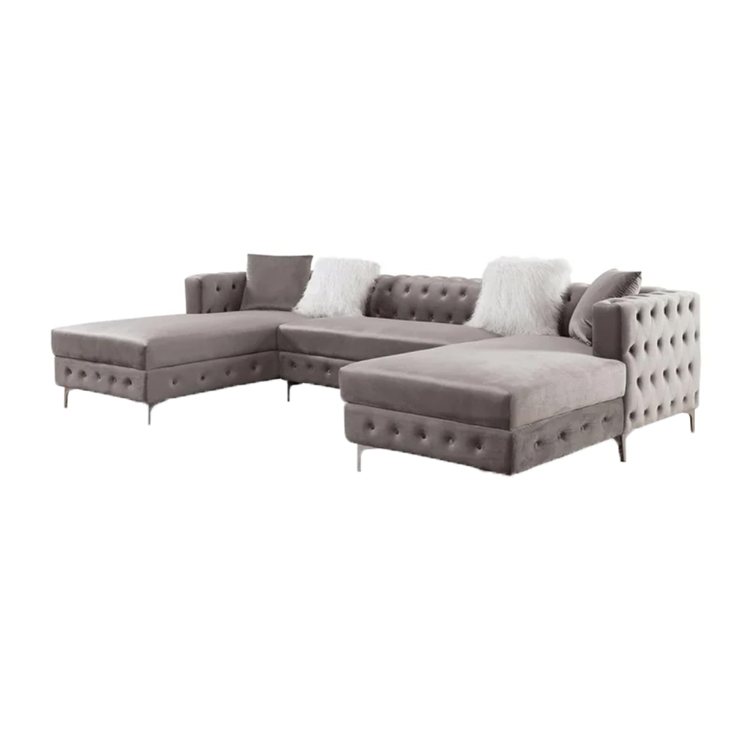 Ciaba Modern Sectional Sofa, Double Chaise, Gray Flannelette, 127 Inch