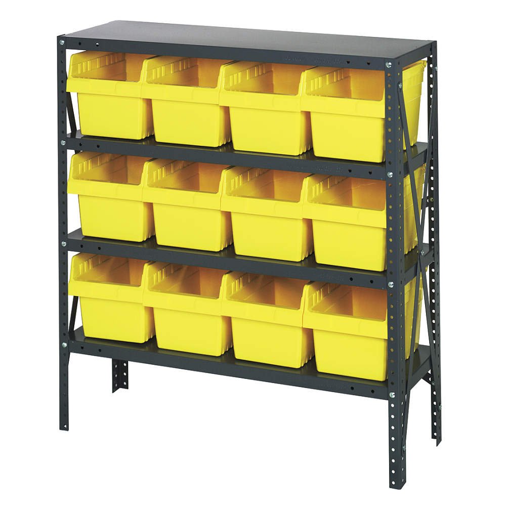 4 Shelf Open Unit W/12 Bins Yellow
