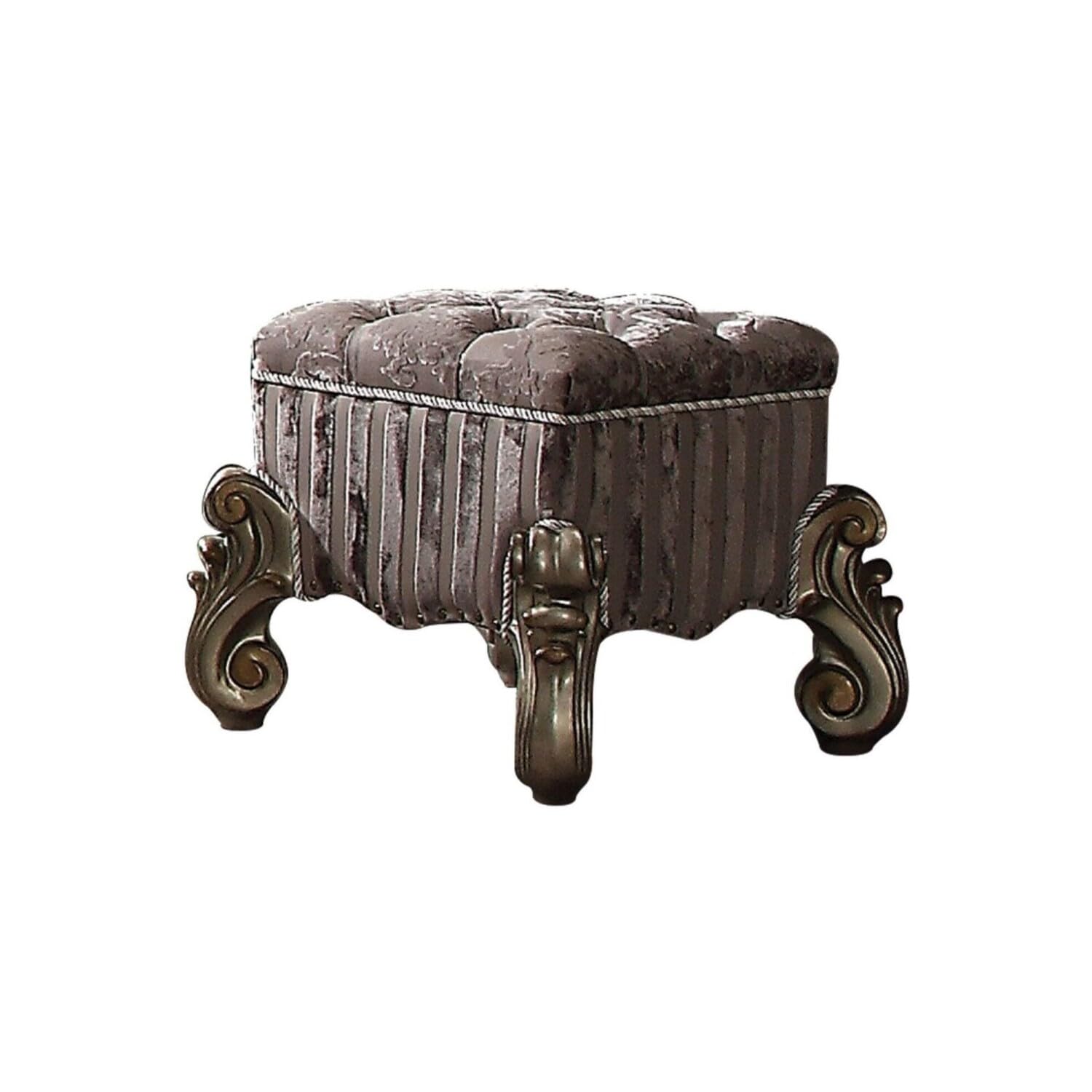 Traditional Style Wood and Poly Resin Vanity Stool, Gray