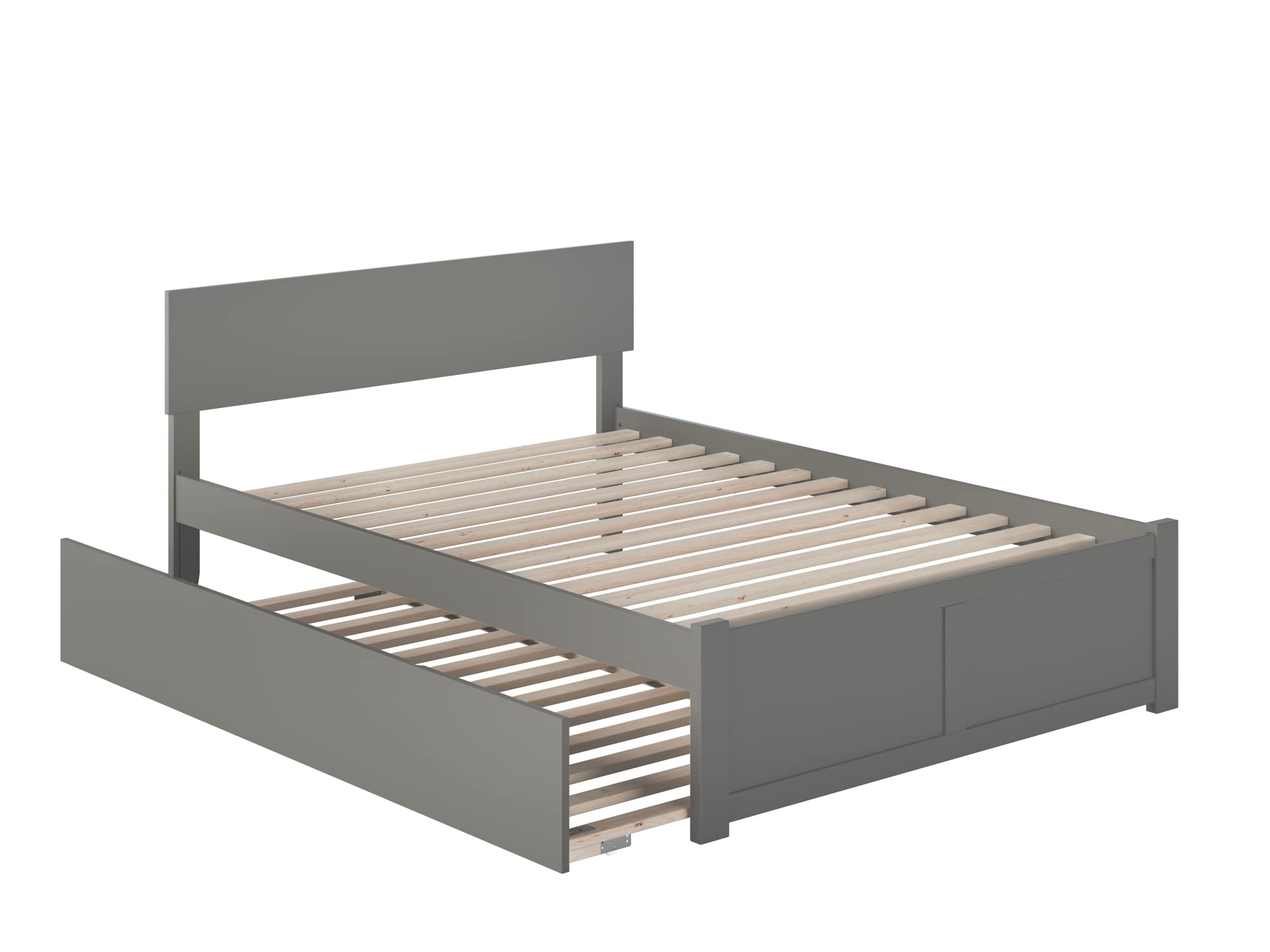 Orlando Full Platform Bed with Footboard & Twin Trundle in Grey