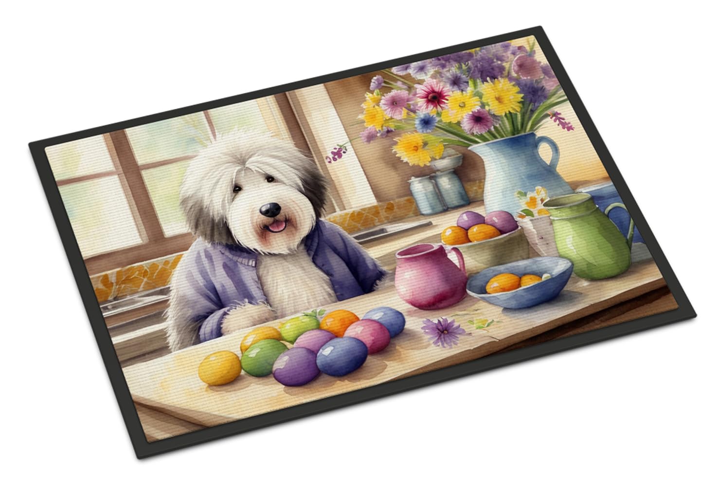 Carolines Treasures DAC6863JMAT Decorating Easter Old English Sheepdog Doormat Front Door Mat Indoor Outdoor Rugs for Entryway, Non Slip Washable Low Pile, 24H X 36W