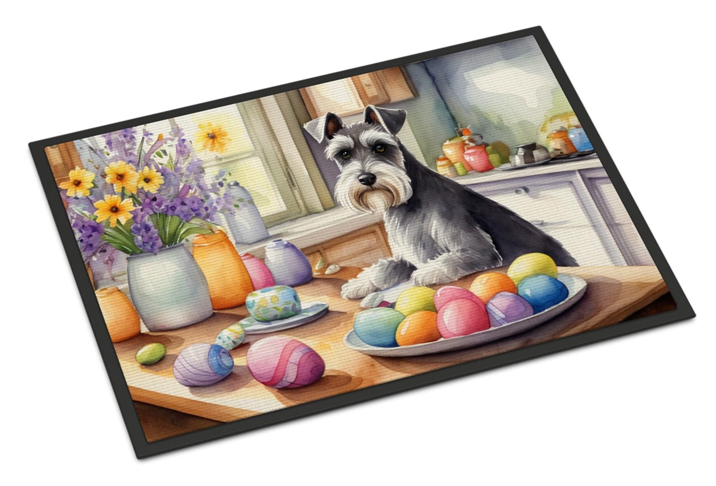 Carolines Treasures DAC6892MAT Decorating Easter Schnauzer Doormat Front Door Mat Indoor Outdoor Rugs for Entryway, Non Slip Washable Low Pile, 18H X 27W