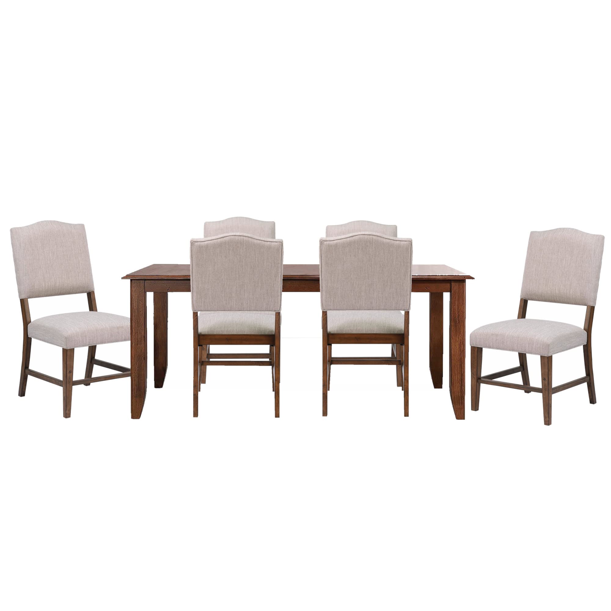 Sunset Trading Simply Brook 7 Piece 72 Rectangular Extendable Table Dining Set | 6 Upholstered Performance Fabric Chairs | Amish Brown | Seats 8"