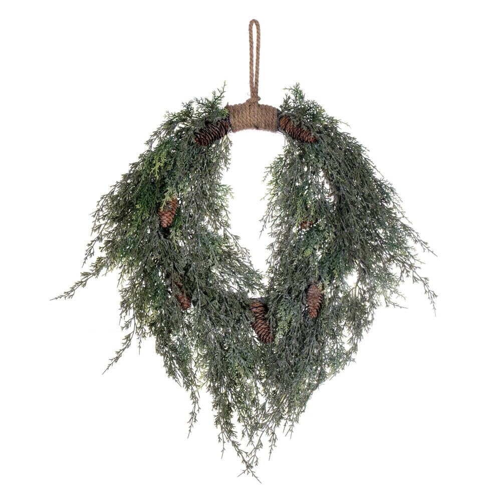 Casafoyer 24” Snow Cedar Hanging Wreath W/Cone - (Pack Of 2)