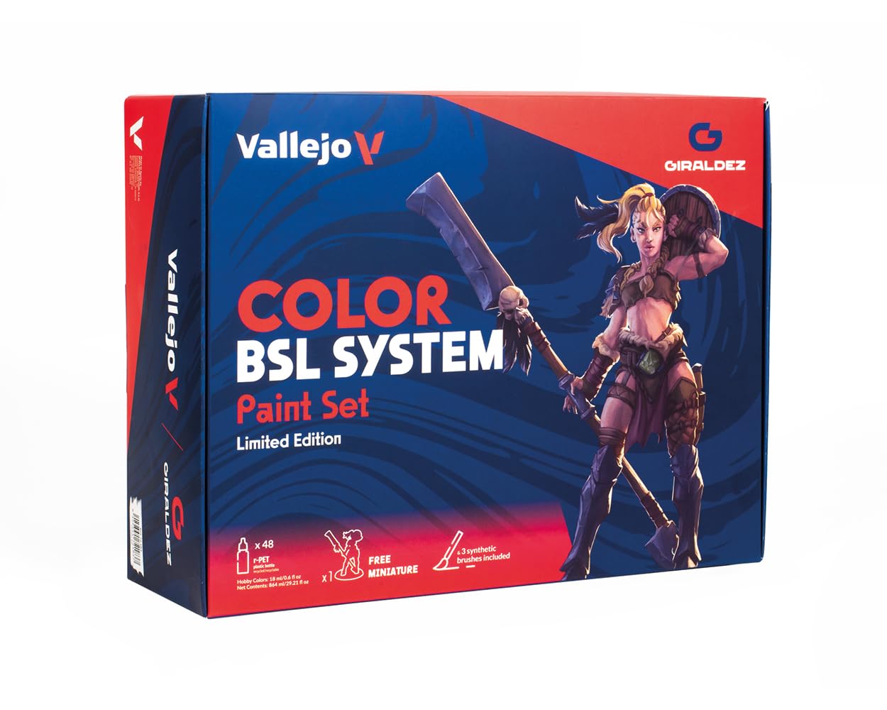 Vallejo - Color BSL System Paint Set | Fantasy and Wargames Miniatures Paints Kit | Beginners and Advanced Modelers | 3 Brushes and 1 Exclusive Miniature Included | 48 Bottles x 18 ml. (0.6 fl.oz)