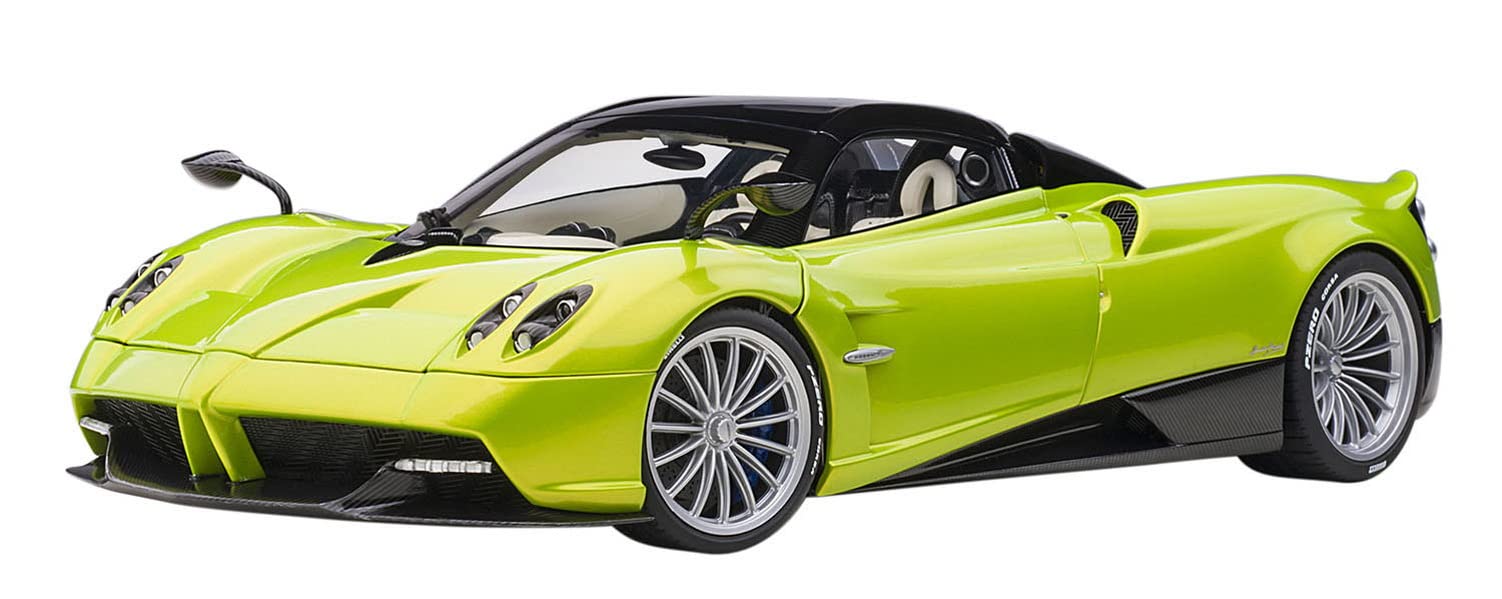 Pagani Huayra Roadster Verde Firenze Green Metallic and Carbon with Luggage Set 1/18 Model Car by Autoart