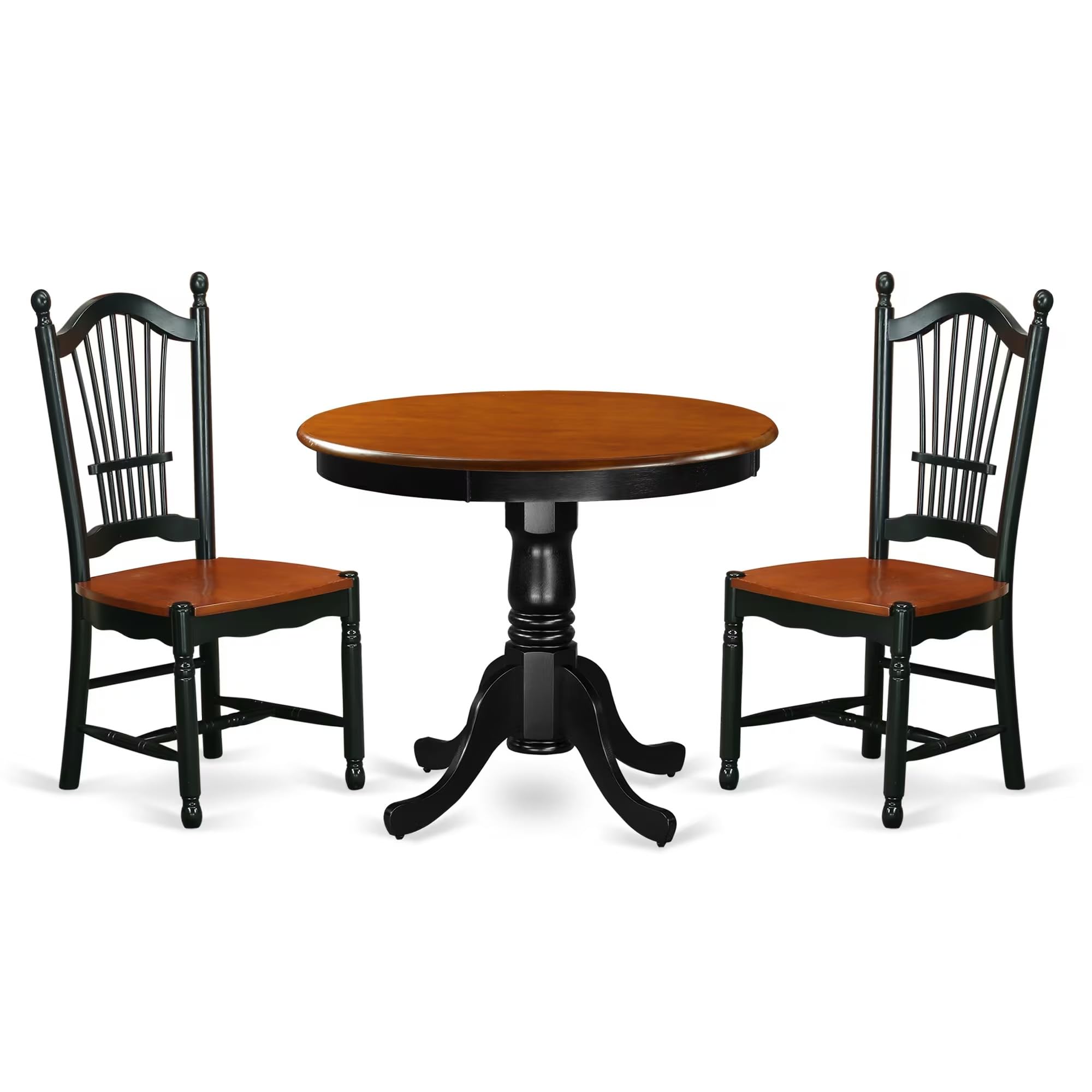 East West Furniture ANDO3-BCH-W Antique 3 Piece Room Set Contains a Round Wooden Table with Pedestal and 2 Kitchen Dining Chairs, 36x36 Inch