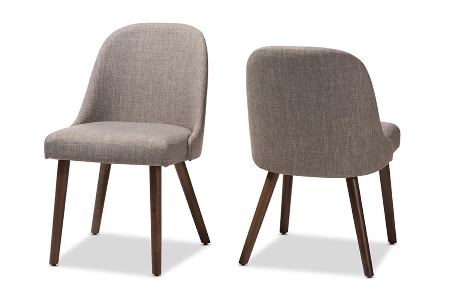 Baxton Studio Cody Mid-Century Modern Light Grey Fabric Upholstered Walnut Finished Wood Dining Chair Set Qty 2/Mid-Century/Grey