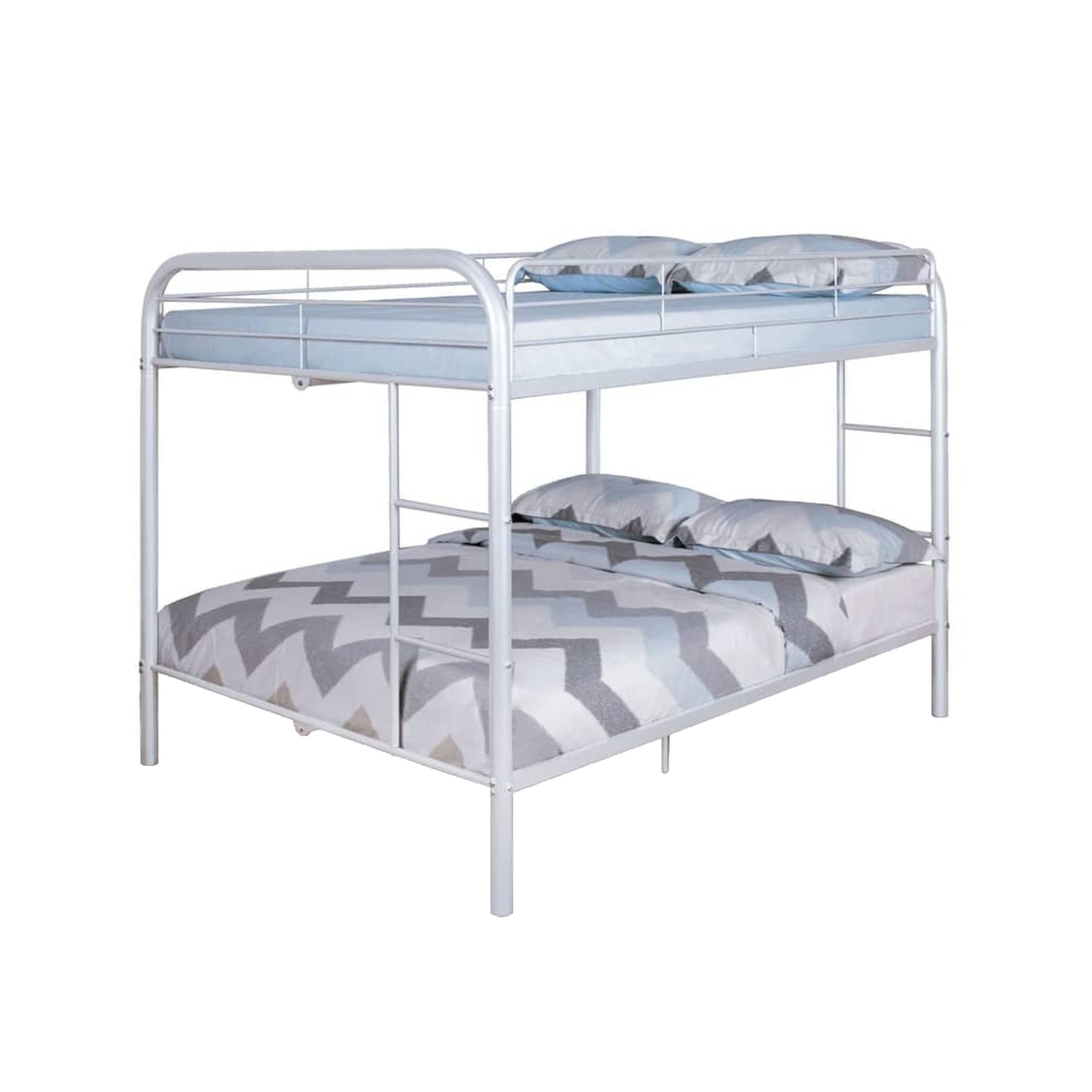 Fegy Full over Full Bunk Bed with Ladder and Rails, White Metal Frame
