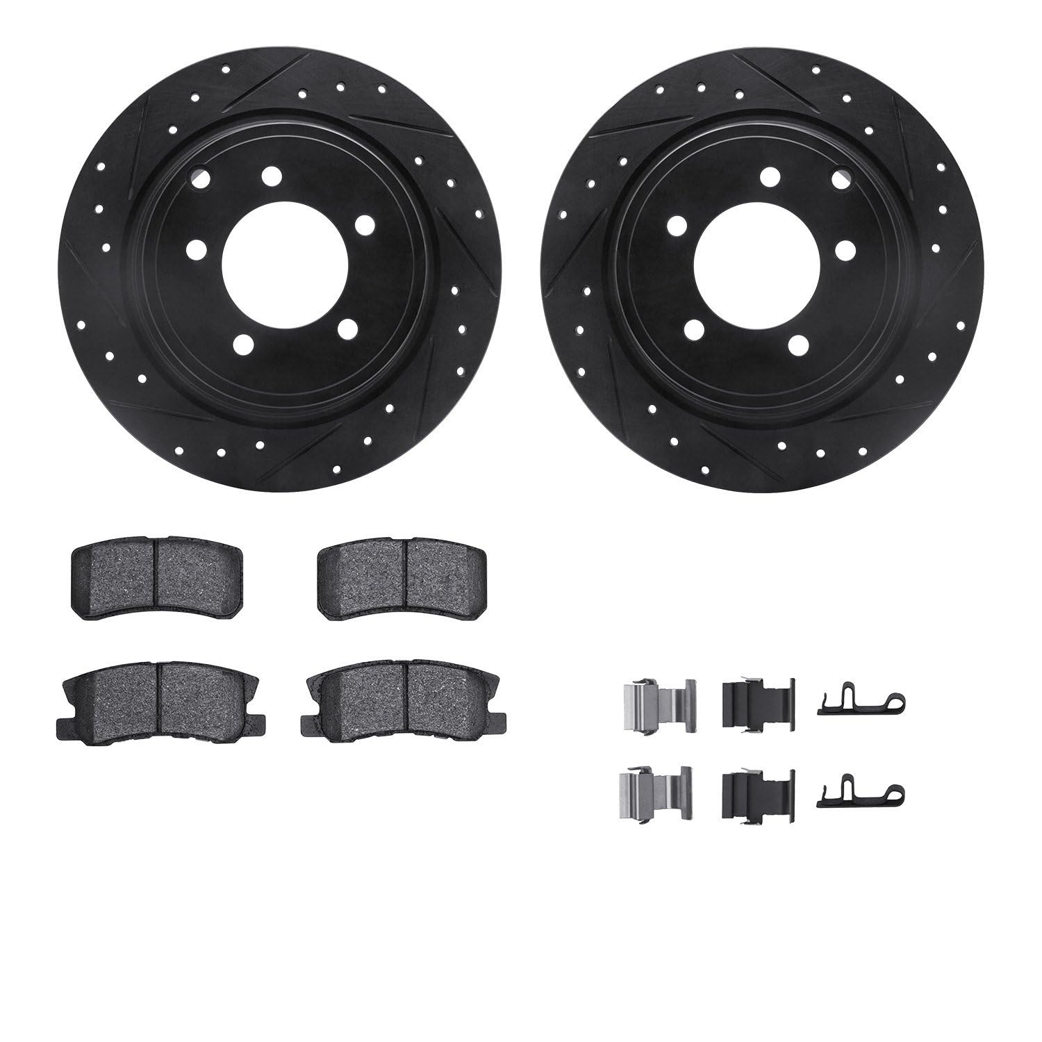 R1 Concepts Drilled and Slotted Black Disc Brake Rotor Set with Semi-Met Pads and Hardware WHYH1-39027