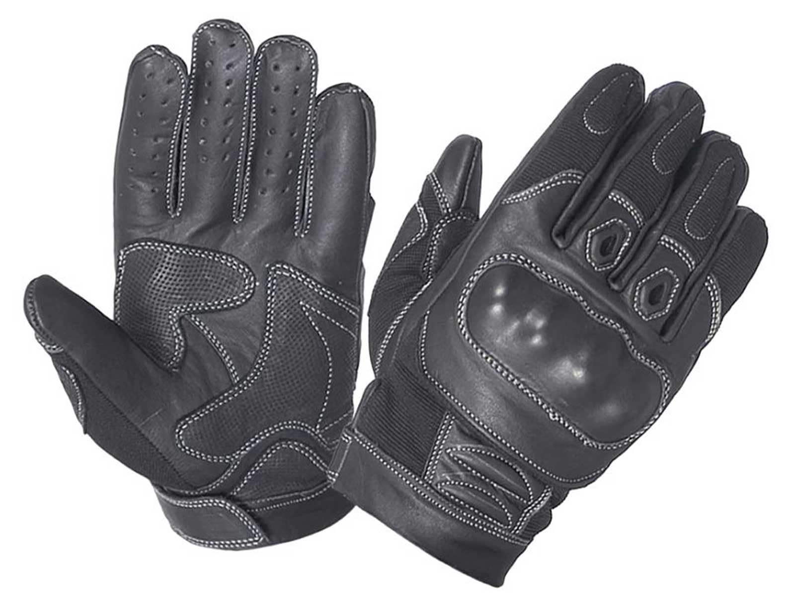 Mens Cowhide LEATHER  Full Finger Glove with knuckle armor ,BLK ,XL