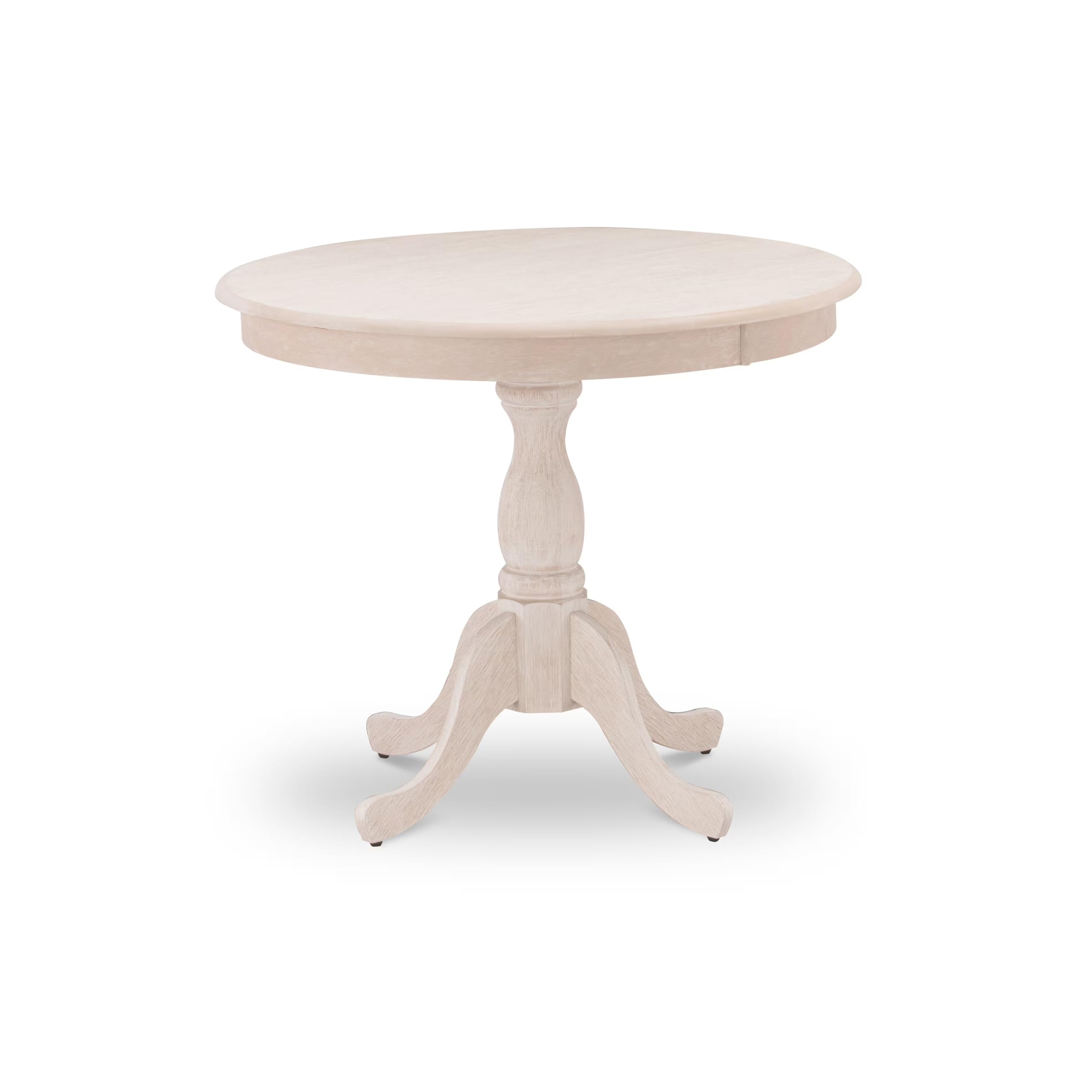 East West Furniture 1-Piece Round Dining Table with Round Wire Brush Butter Cream Table top and Wire Brush Butter Cream Pedestal Leg Finish