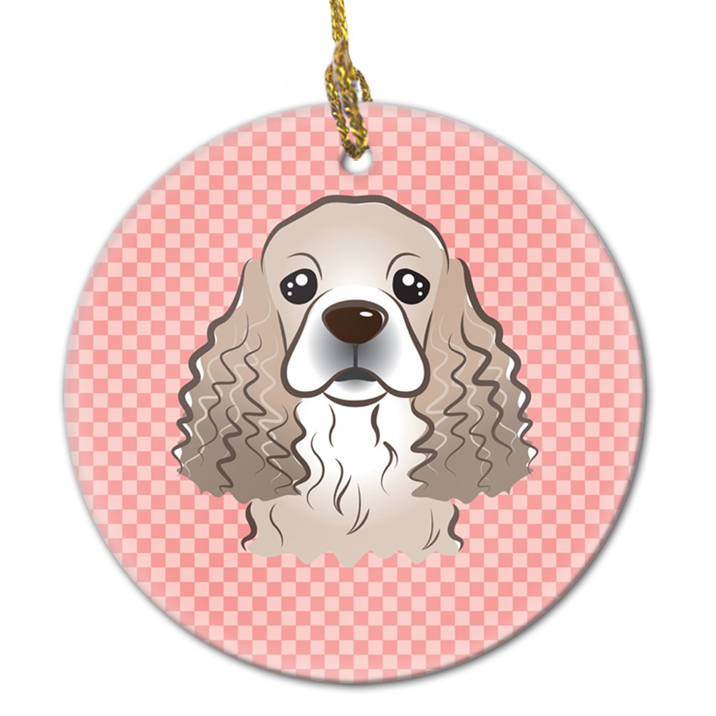 Checkerboard Pink Cocker Spaniel Ceramic Ornament BB1216CO1