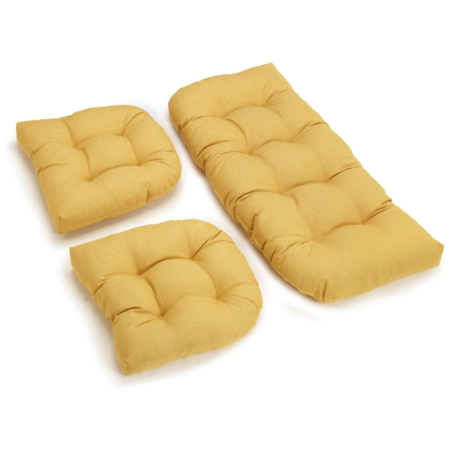 U-Shaped Spun Polyester Tufted Settee Cushion Set (Set of 3) - Lemon