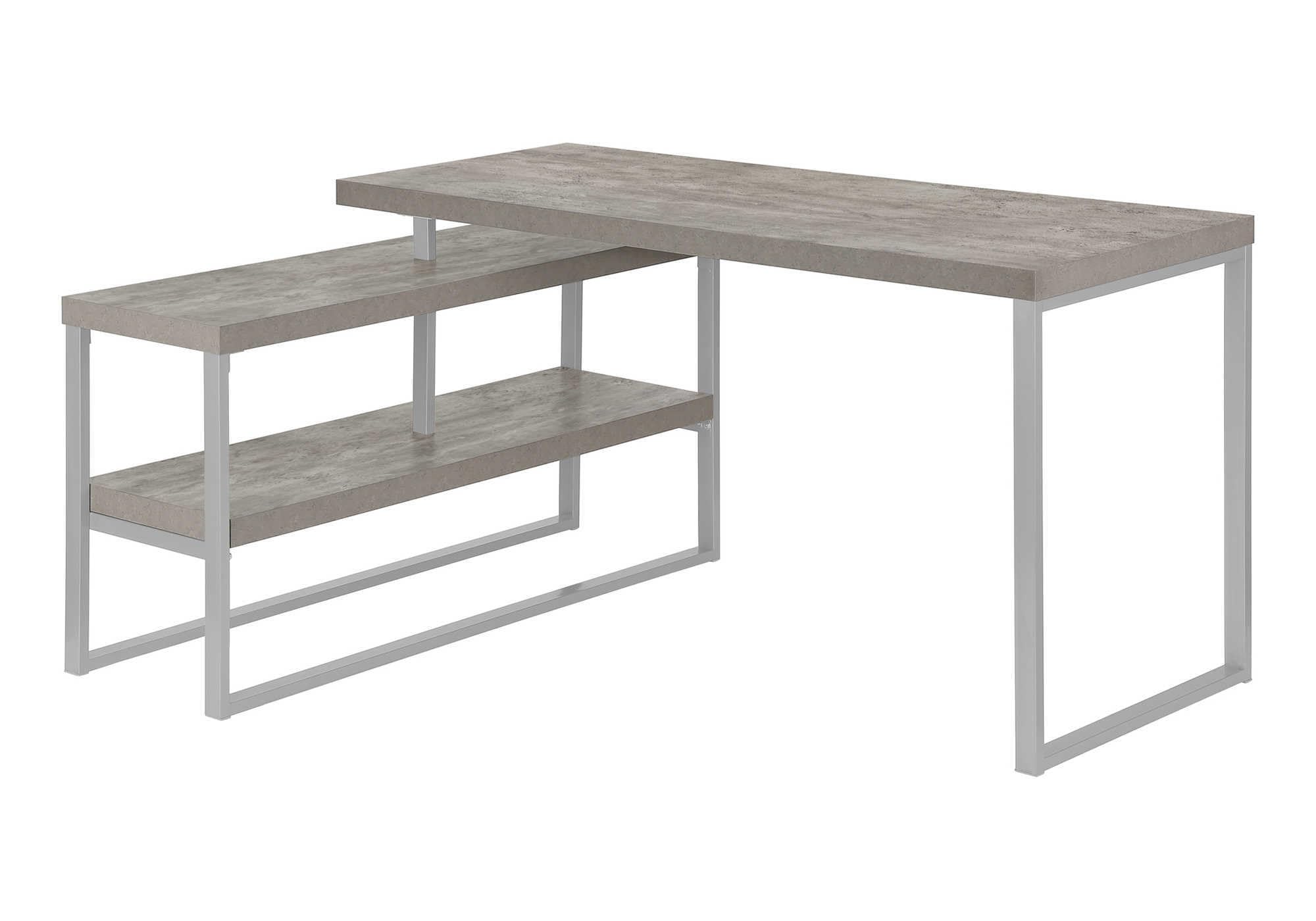 COMPUTER DESK - 60L / CONCRETE / SILVER METAL L/R CORNER
