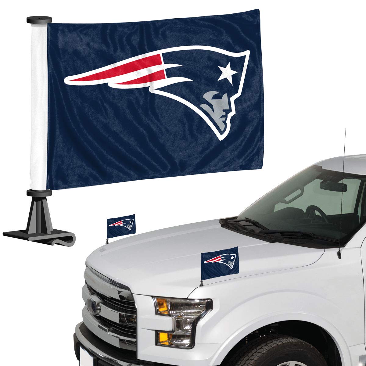 Fanmats 61873 New England Patriots Ambassador Car Flags - 2 Pack Mini Auto Flags, 4In X 6In, Perfect For Hood Or Trunk