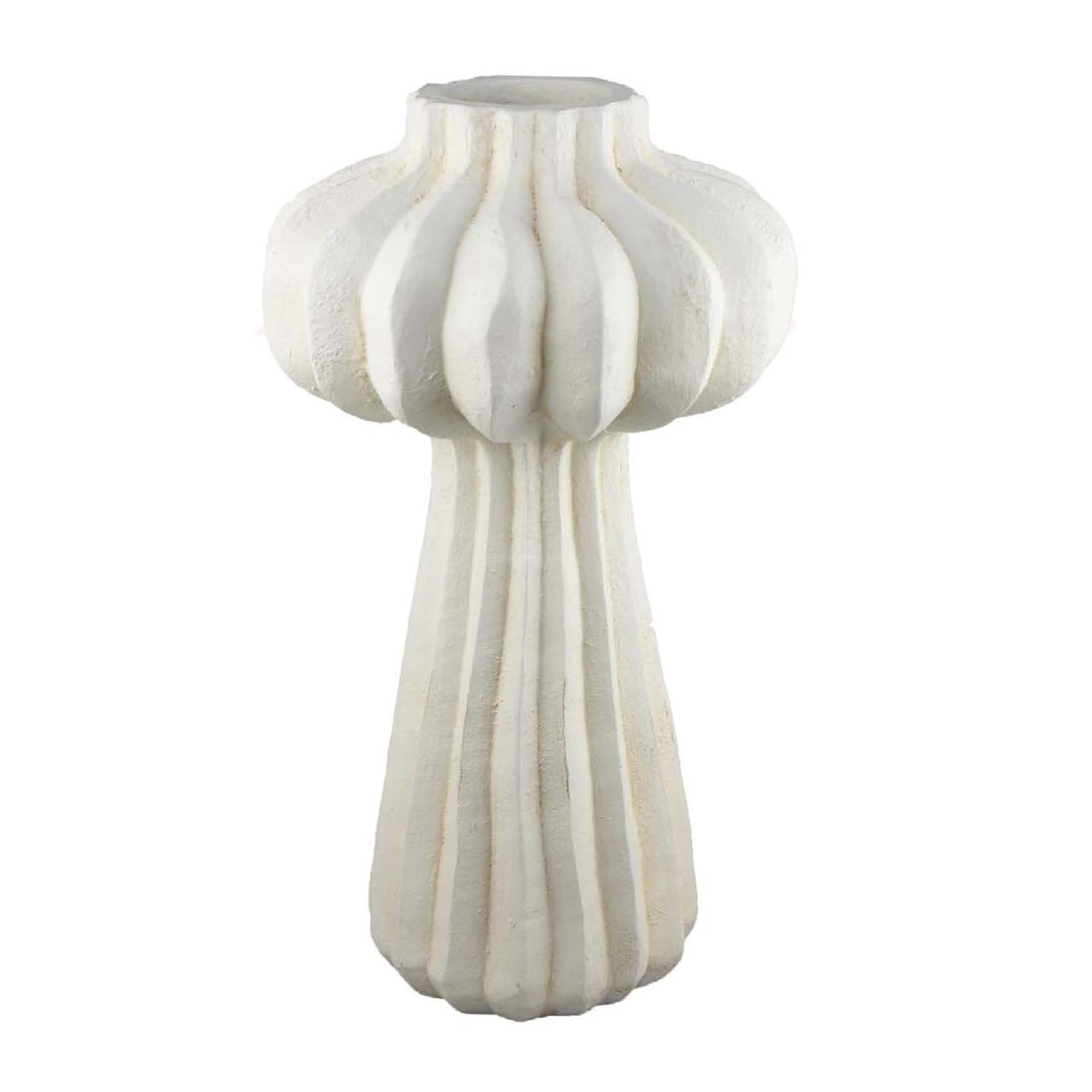 Samo Decorative Vase, Textured Body, Bulb Accent, 18 Inch White Resin