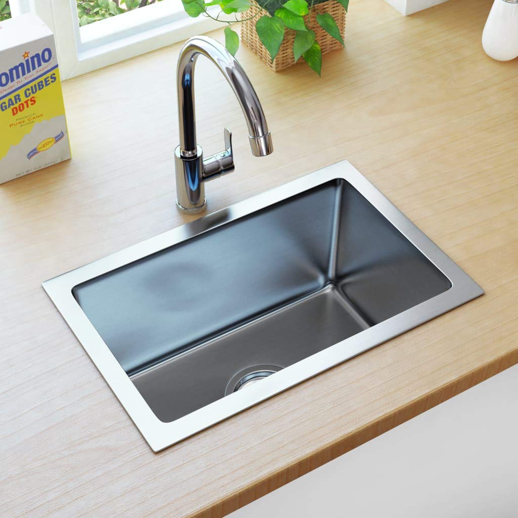 vidaXL Handmade Kitchen Sink with Strainer Stainless Steel