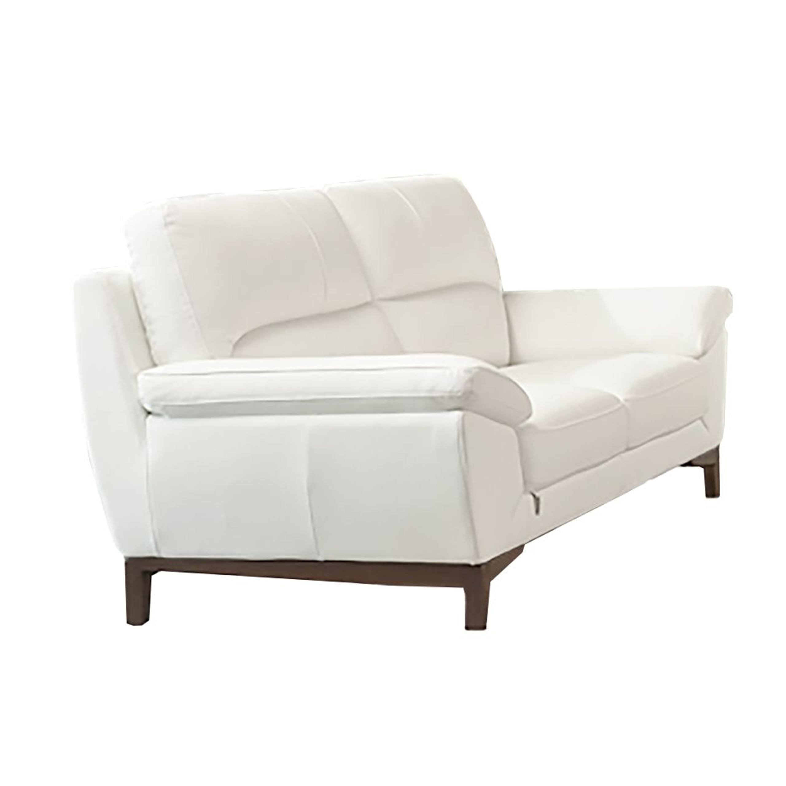 William Loveseat, White Top Grain Italian Leather, Brown Wood Legs, 73 Inch