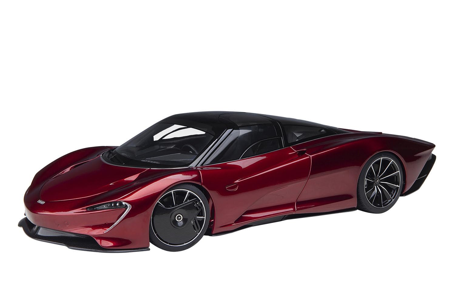 McLaren Speedtail Volcano Red Metallic with Black Top and Suitcase Accessories 1/18 Model Car by Autoart