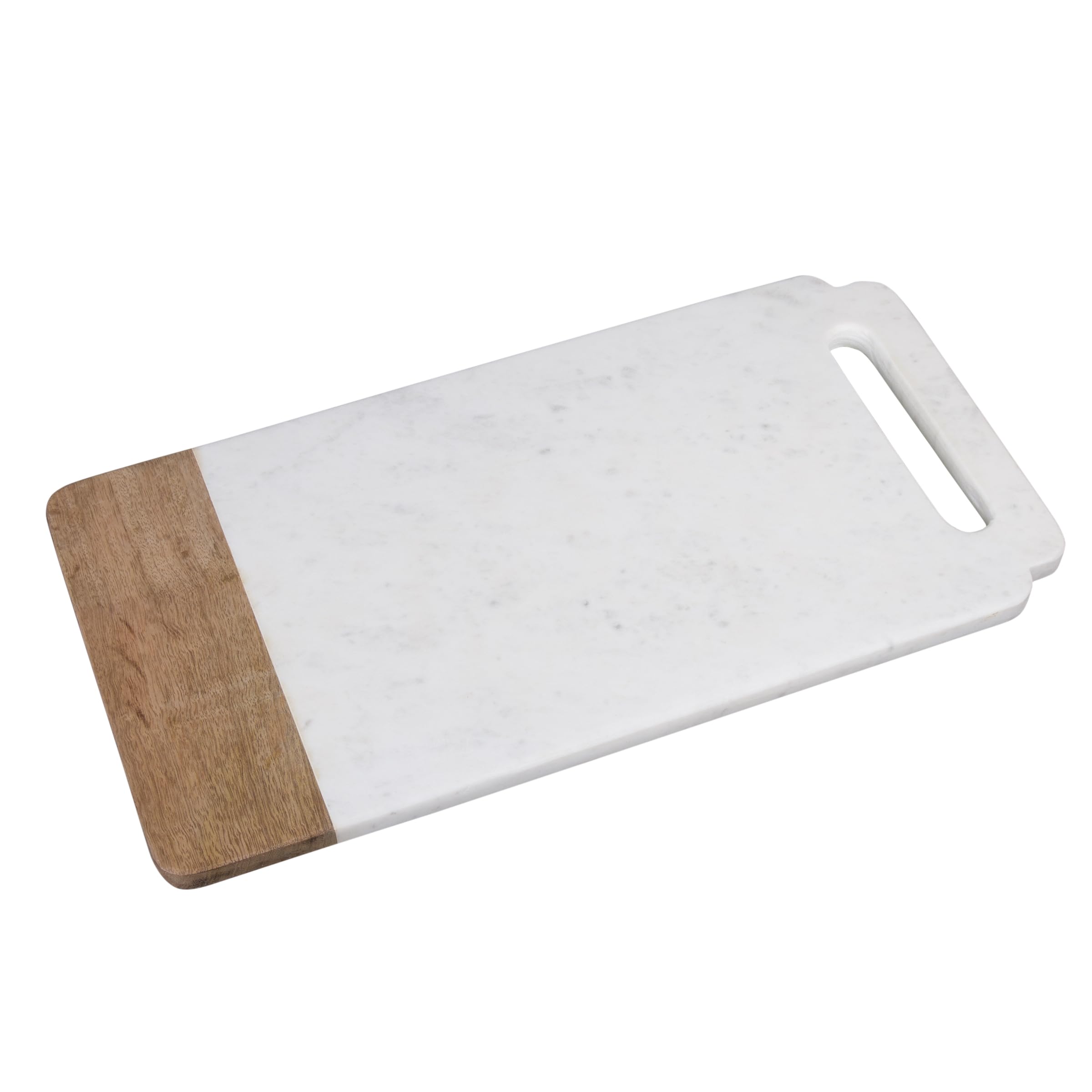Taj Elite″ Creamy White Marble w/Mango Wood 18″ x 9″ Handled Board″