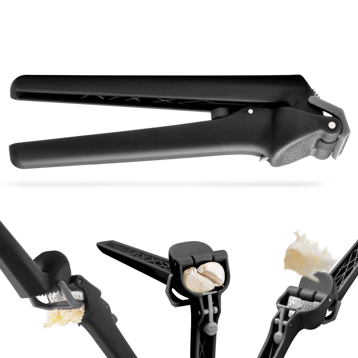 Dreamfarm Garject Lite  Non-Scratch Garlic Press With Ejector  All-In-One Garlic Mincer Tool  Nylon Plastic Garlic Peeler  Easy-