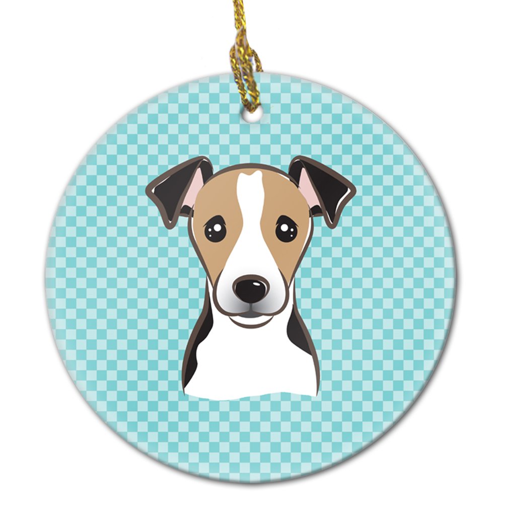 Checkerboard Blue Jack Russell Terrier Ceramic Ornament BB1199CO1
