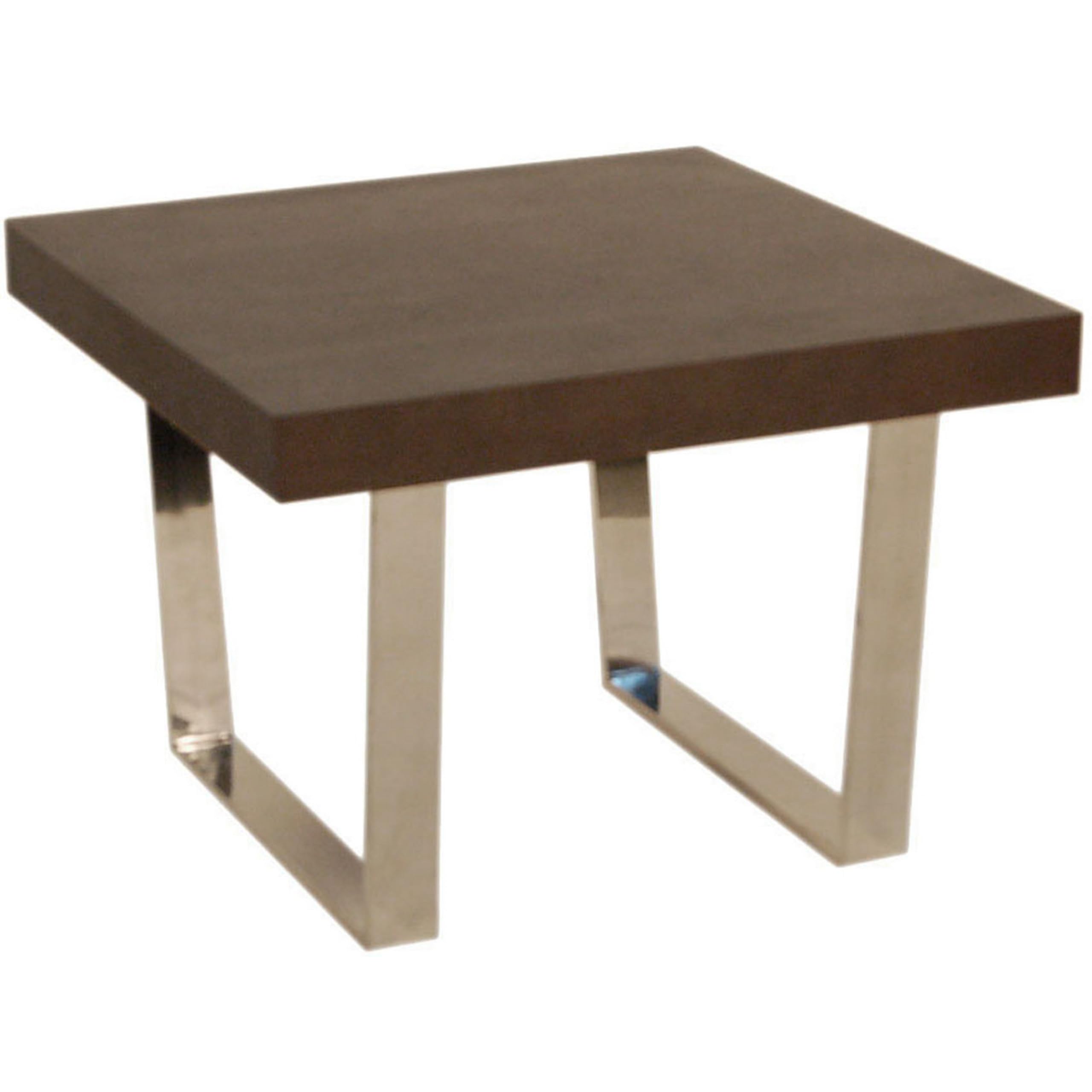 Ien 28 Inch Side End Table, Square Top, Metal Sled Legs, Espresso Brown