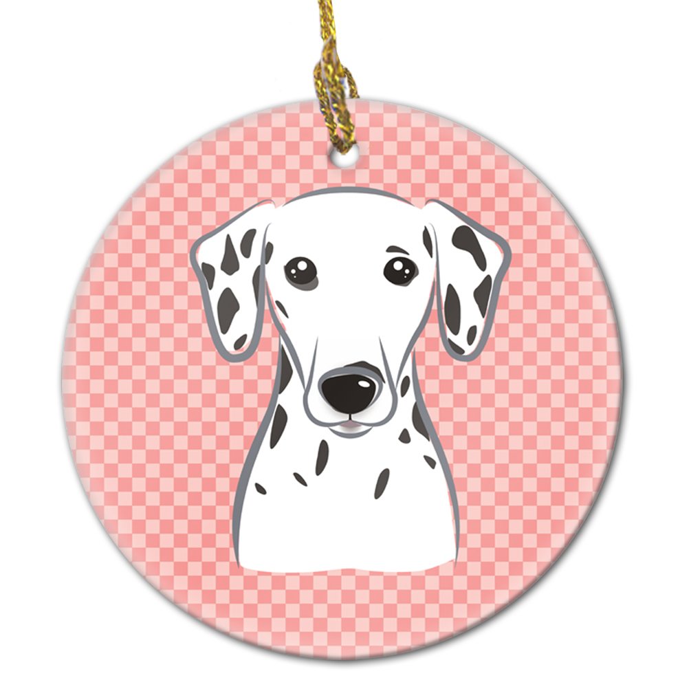 Checkerboard Pink Dalmatian Ceramic Ornament BB1210CO1