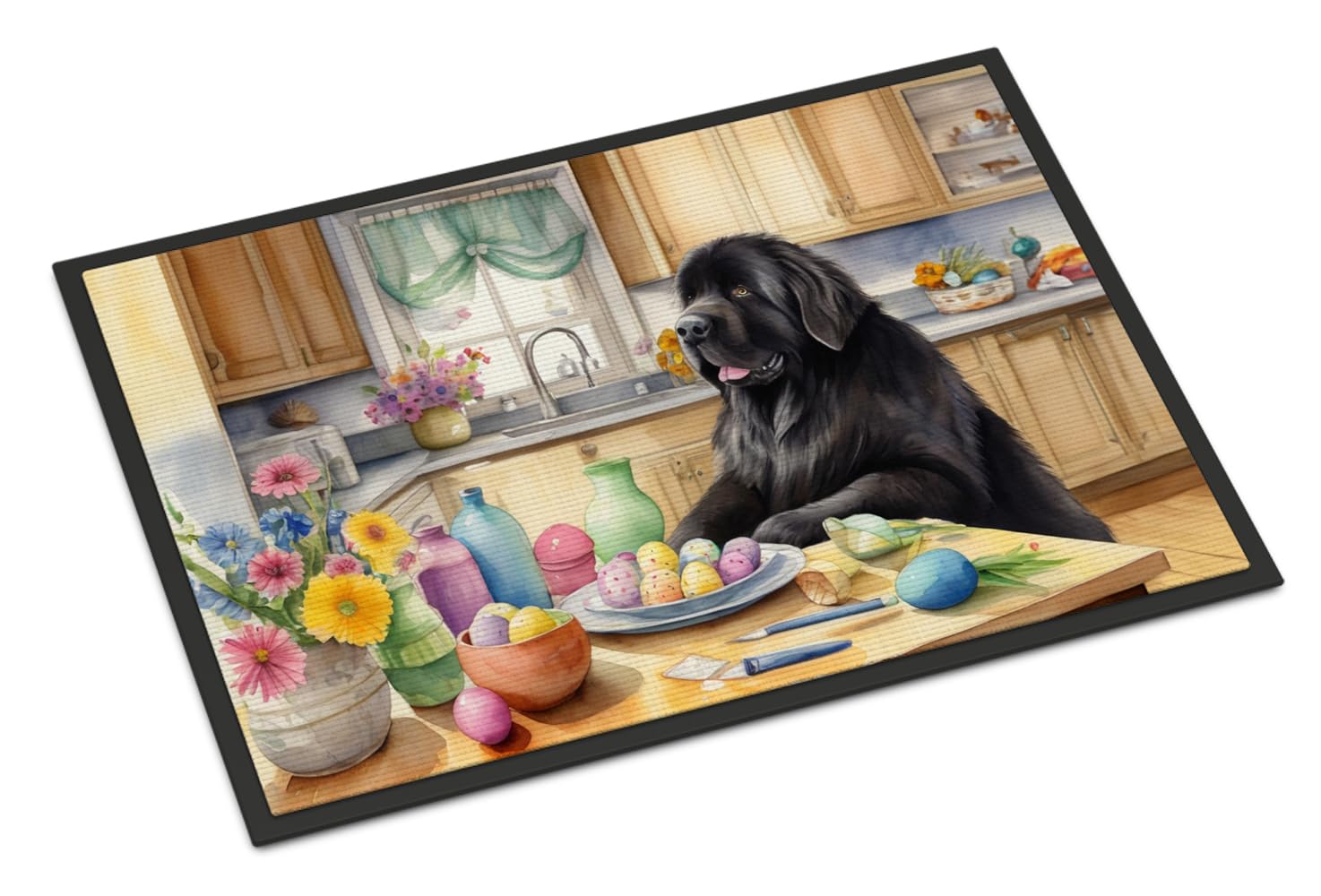 Carolines Treasures DAC6856JMAT Decorating Easter Newfoundland Doormat Front Door Mat Indoor Outdoor Rugs for Entryway, Non Slip Washable Low Pile, 24H X 36W