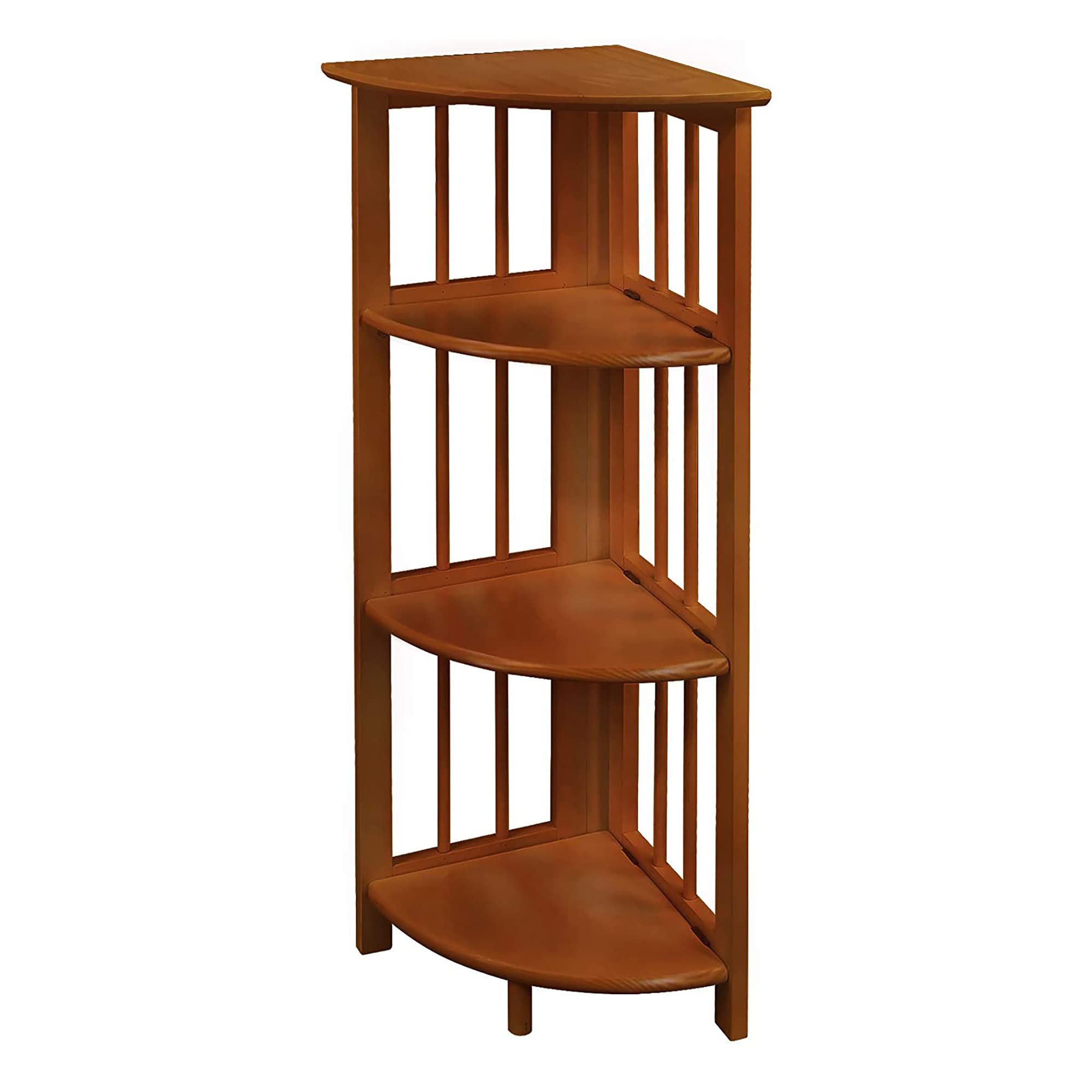 4-Shelf Corner Folding Bookcase-Honey Oak