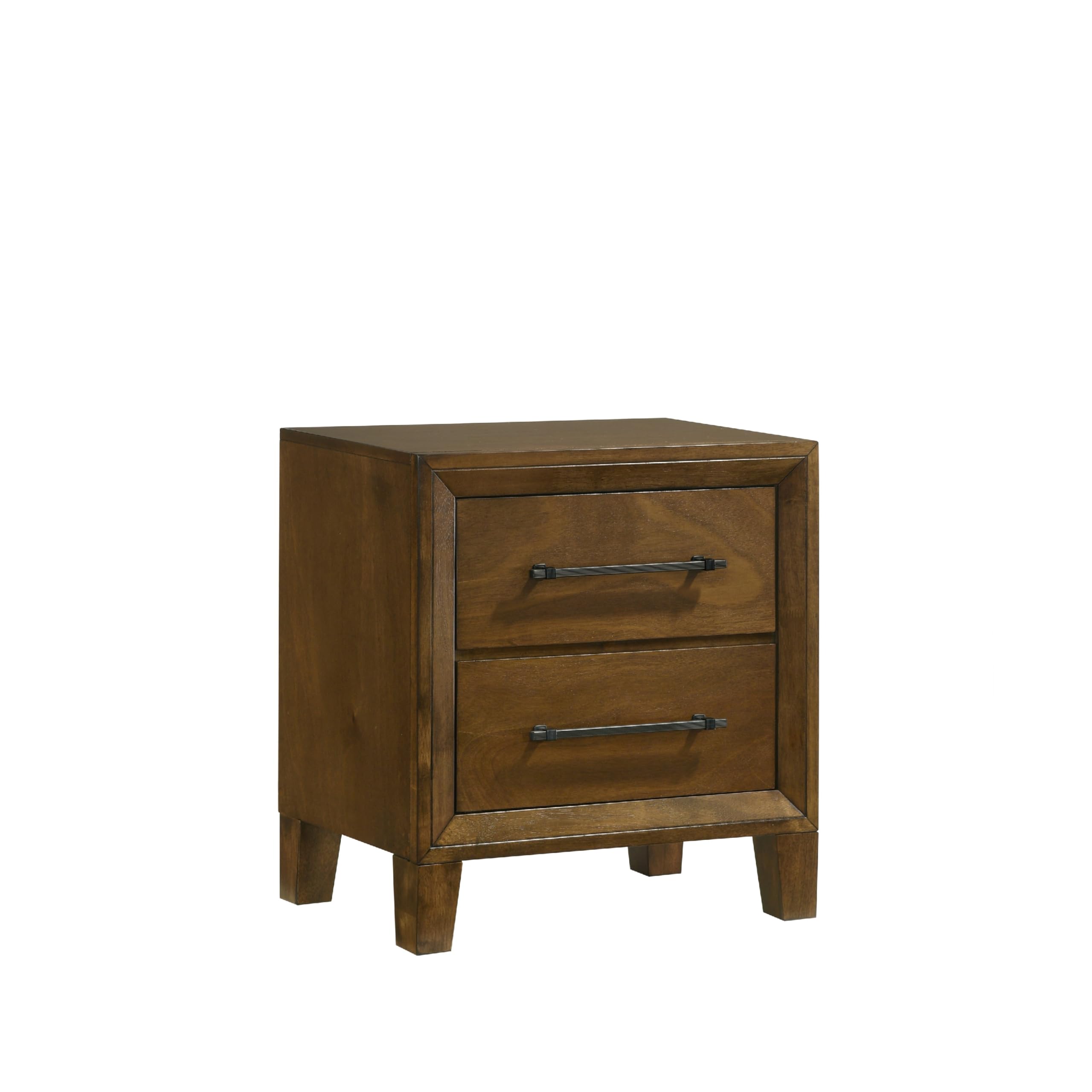 Lary Nightstand, 2 Drawers, Rustic Farmhouse Walnut Brown Finish