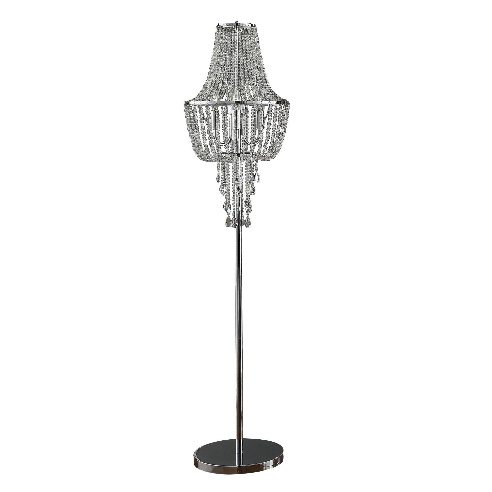Cara 62 Inch Floor Lamp, Hanging Drop Design, Crystal and Metal, Chrome