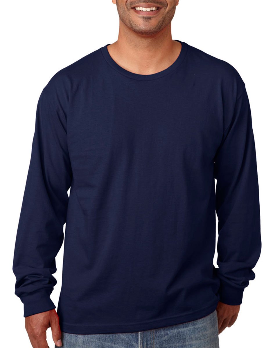 Bayside USA-Made 100% Cotton Long Sleeve T-Shirt - Navy, M