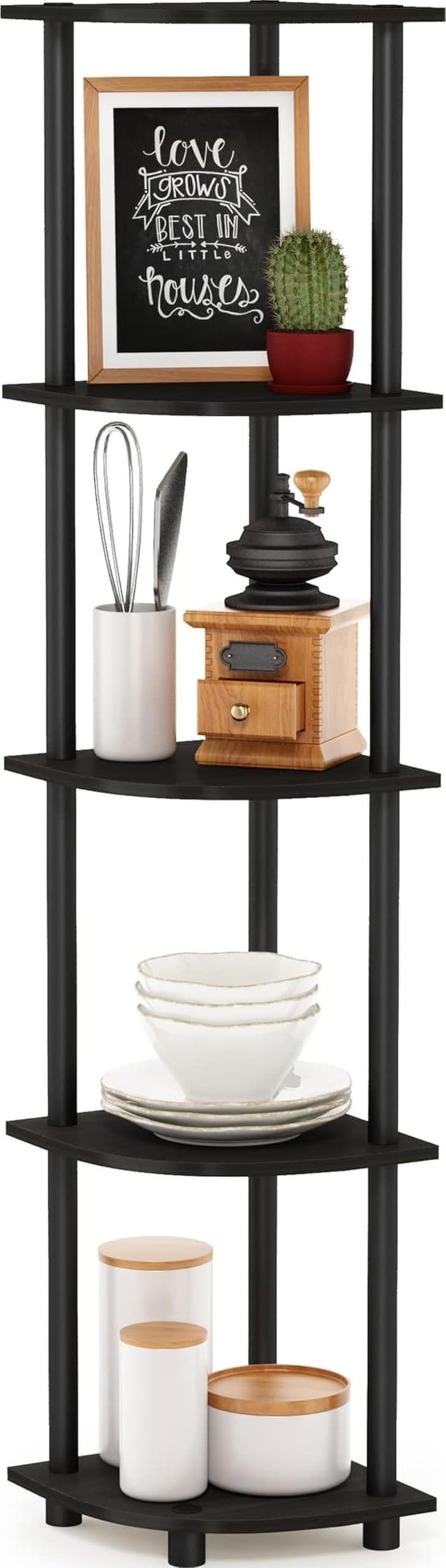 Furinno 99811EX/BK Turn-N-Tube 5 Tier Corner Display Rack Multipurpose Shelving Unit, Espresso/Black