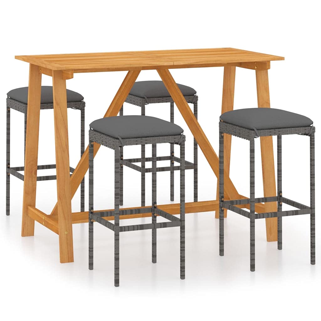 vidaXL 5 Piece Patio Bar Set with Cushions Gray, 3067964