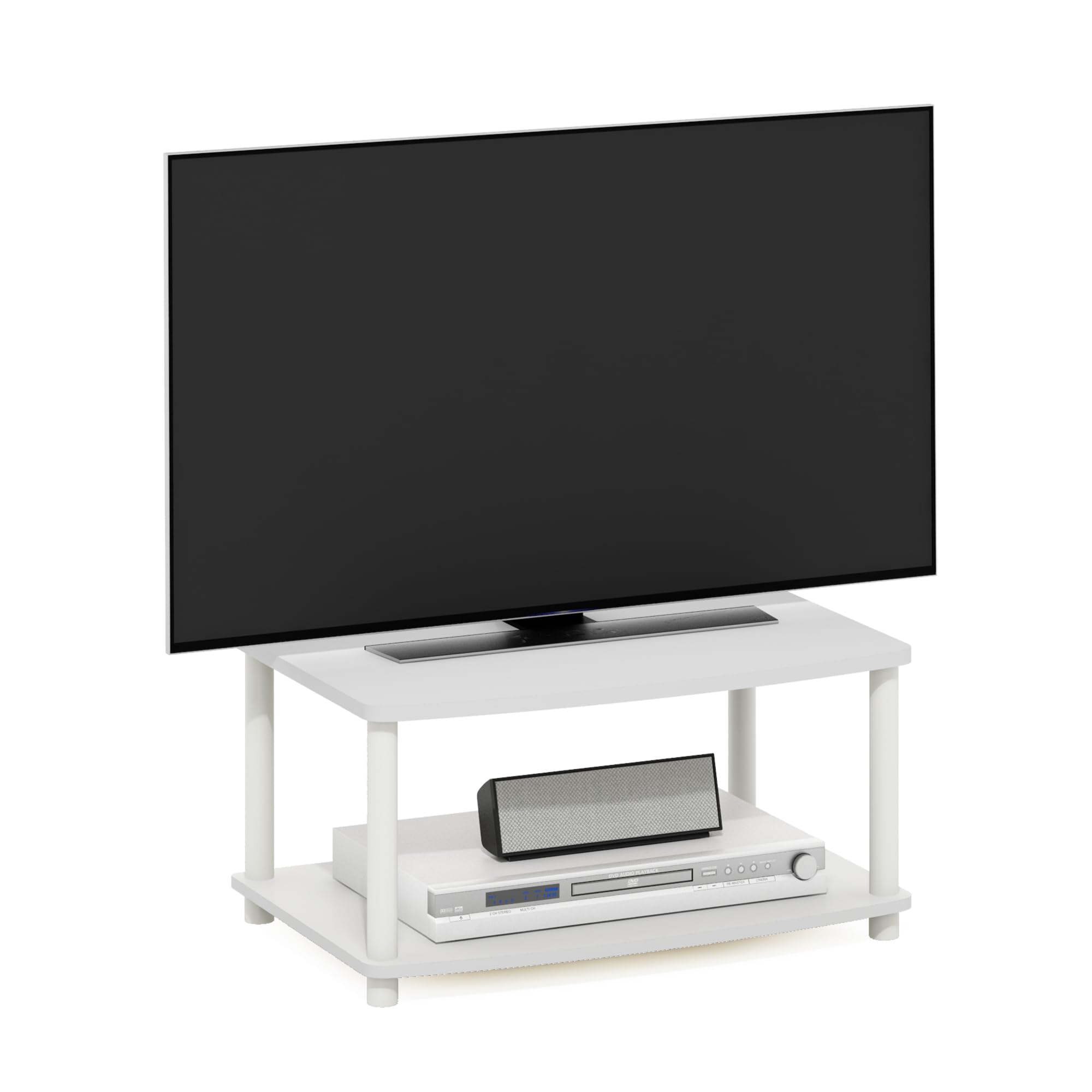 Furinno Turn-N-Tube No Tools 2-Tier Elevated TV Stands, White/White